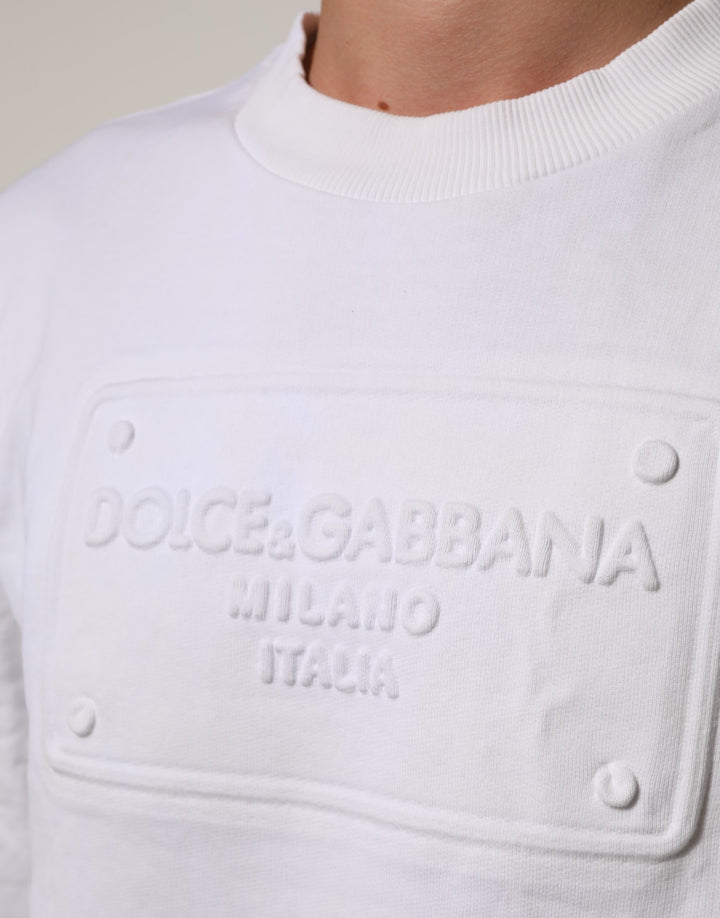 Dolce &amp; Gabbana White Logo Embossed Cotton Sweatshirt Sweater