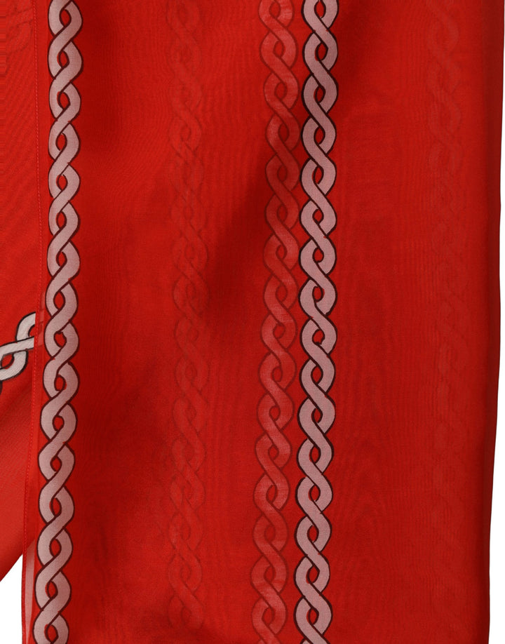 Dolce &amp; Gabbana Red Silk Braided Rope Square Foulard Scarf
