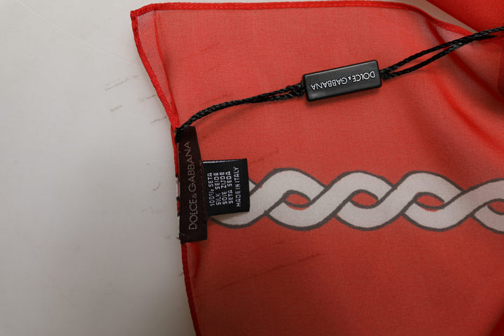 Dolce &amp; Gabbana Red Silk Braided Rope Square Foulard Scarf