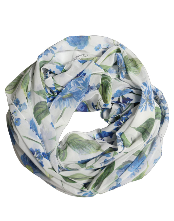 Dolce &amp; Gabbana White Blue Floral Square Foulard Scarf