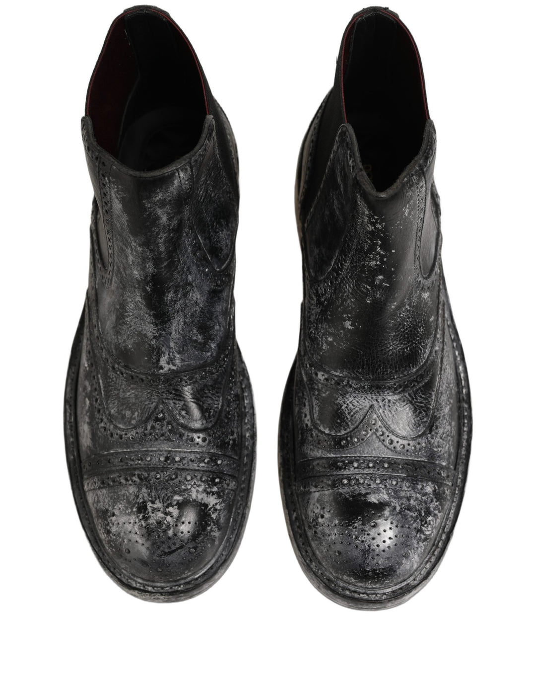 Dolce &amp; Gabbana Black Gray Leather Ankle Chelsea Boots Shoes