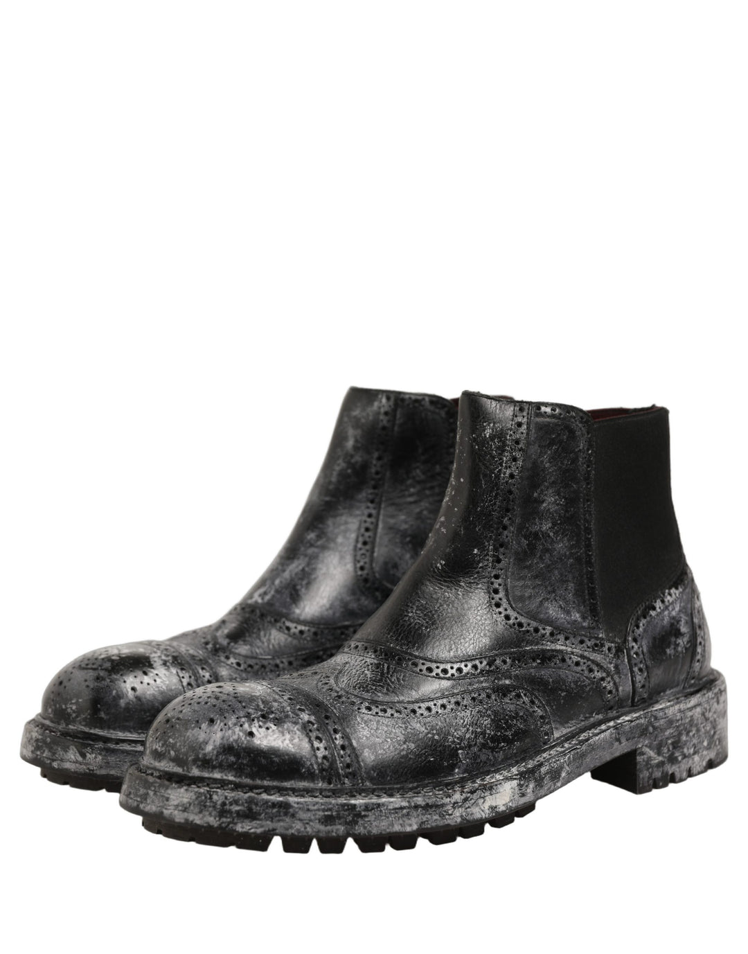 Dolce &amp; Gabbana Black Gray Leather Ankle Chelsea Boots Shoes