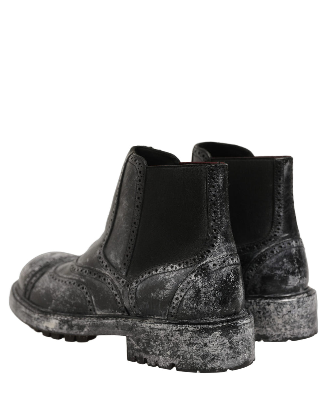 Dolce &amp; Gabbana Black Gray Leather Ankle Chelsea Boots Shoes