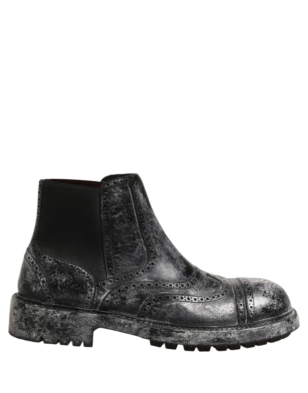 Dolce &amp; Gabbana Black Gray Leather Ankle Chelsea Boots Shoes