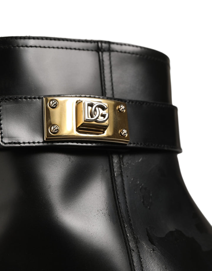 Dolce &amp; Gabbana Black Leather Buckle Mid Calf Boots Shoes