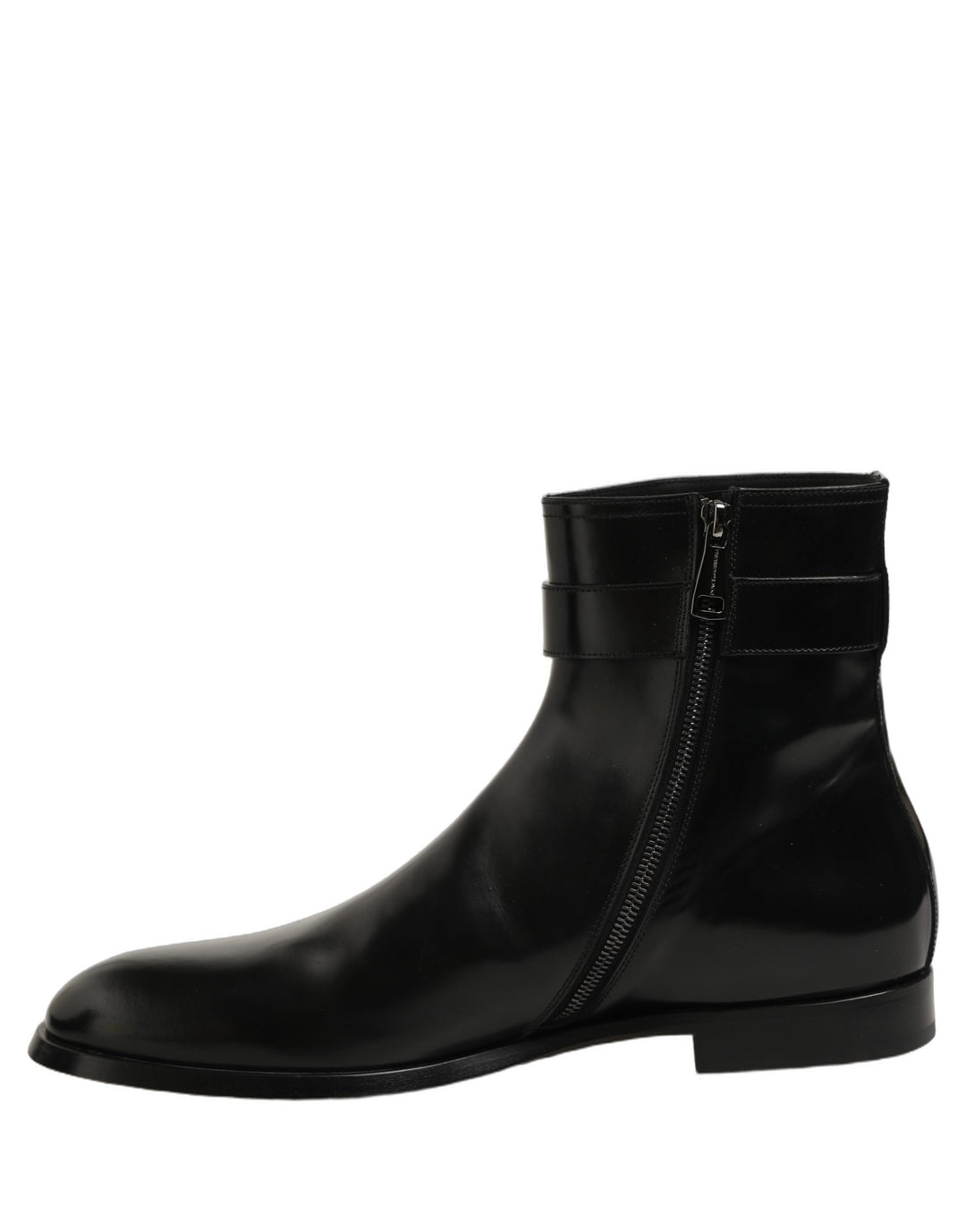 Dolce &amp; Gabbana Black Leather Buckle Mid Calf Boots Shoes