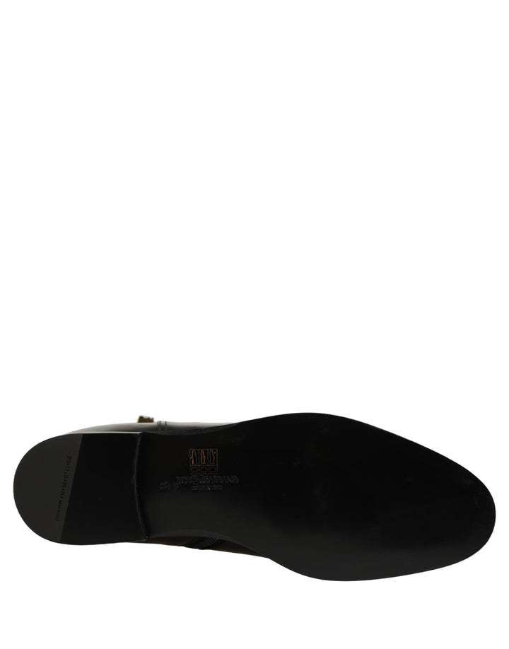 Dolce &amp; Gabbana Black Leather Buckle Mid Calf Boots Shoes