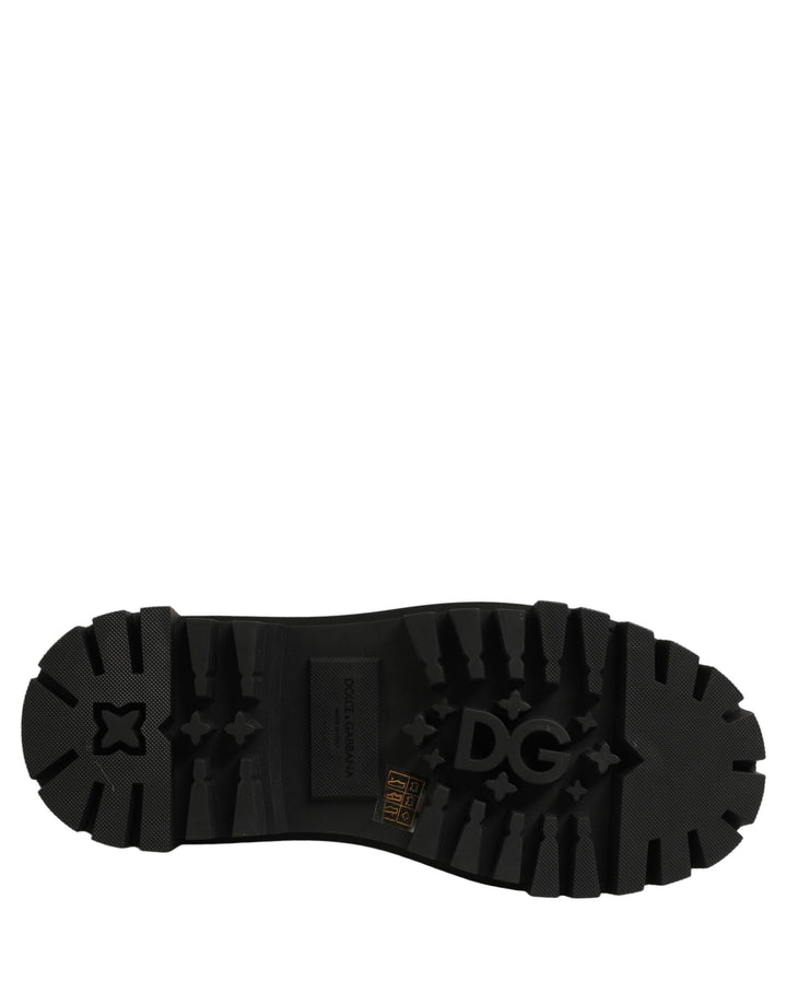 Dolce &amp; Gabbana Black Calfskin Leather Trekking Derby Shoes