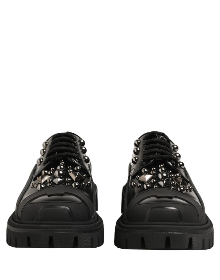 Dolce &amp; Gabbana Black Calfskin Leather Trekking Derby Shoes