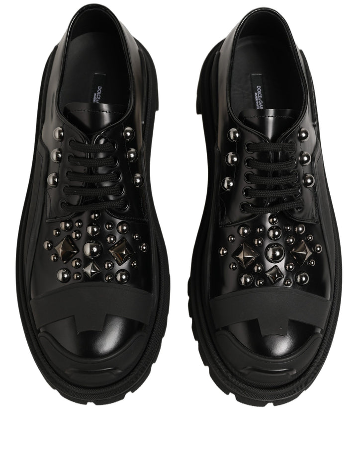 Dolce &amp; Gabbana Black Calfskin Leather Trekking Derby Shoes