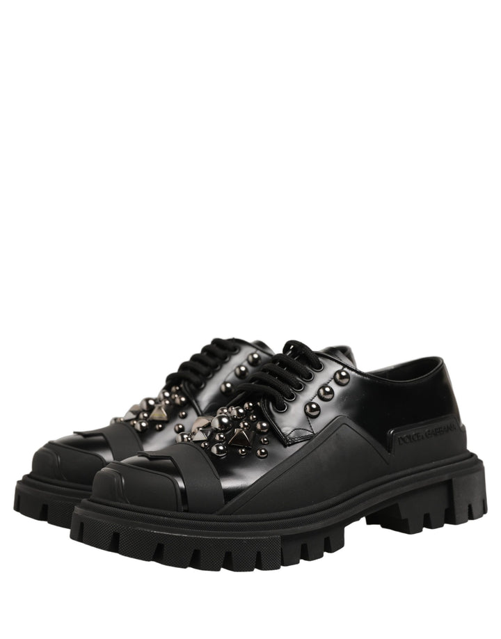 Dolce &amp; Gabbana Black Calfskin Leather Trekking Derby Shoes