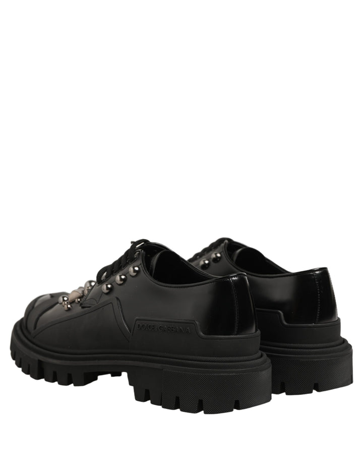 Dolce &amp; Gabbana Black Calfskin Leather Trekking Derby Shoes