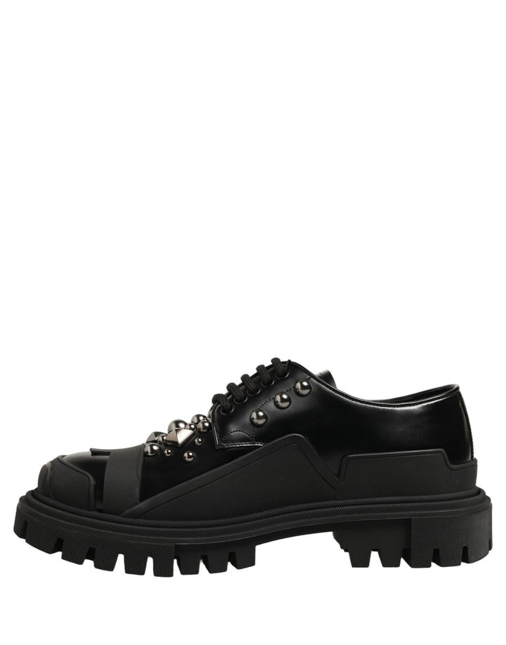 Dolce &amp; Gabbana Black Calfskin Leather Trekking Derby Shoes