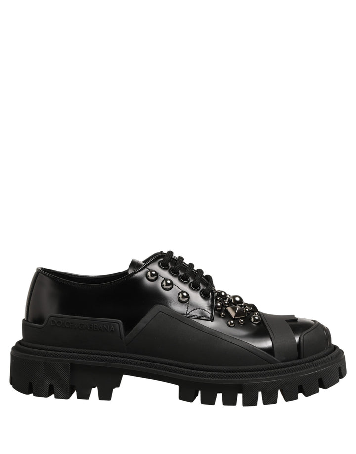 Dolce &amp; Gabbana Black Calfskin Leather Trekking Derby Shoes