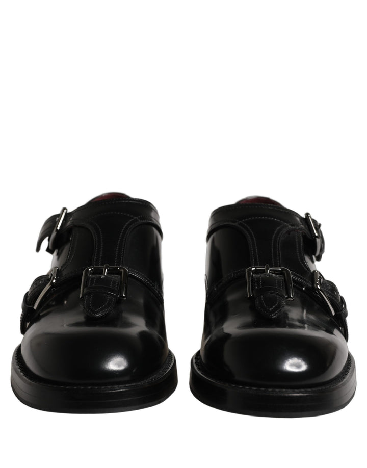Dolce &amp; Gabbana Black Leather Monk Strap Formal Dress Shoes