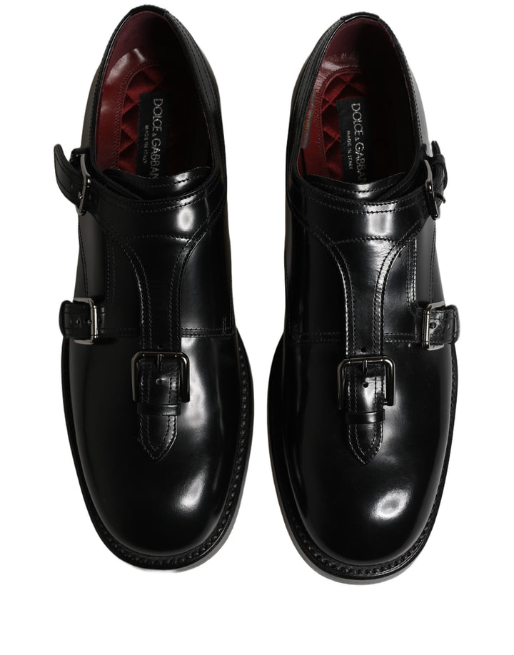 Dolce &amp; Gabbana Black Leather Monk Strap Formal Dress Shoes