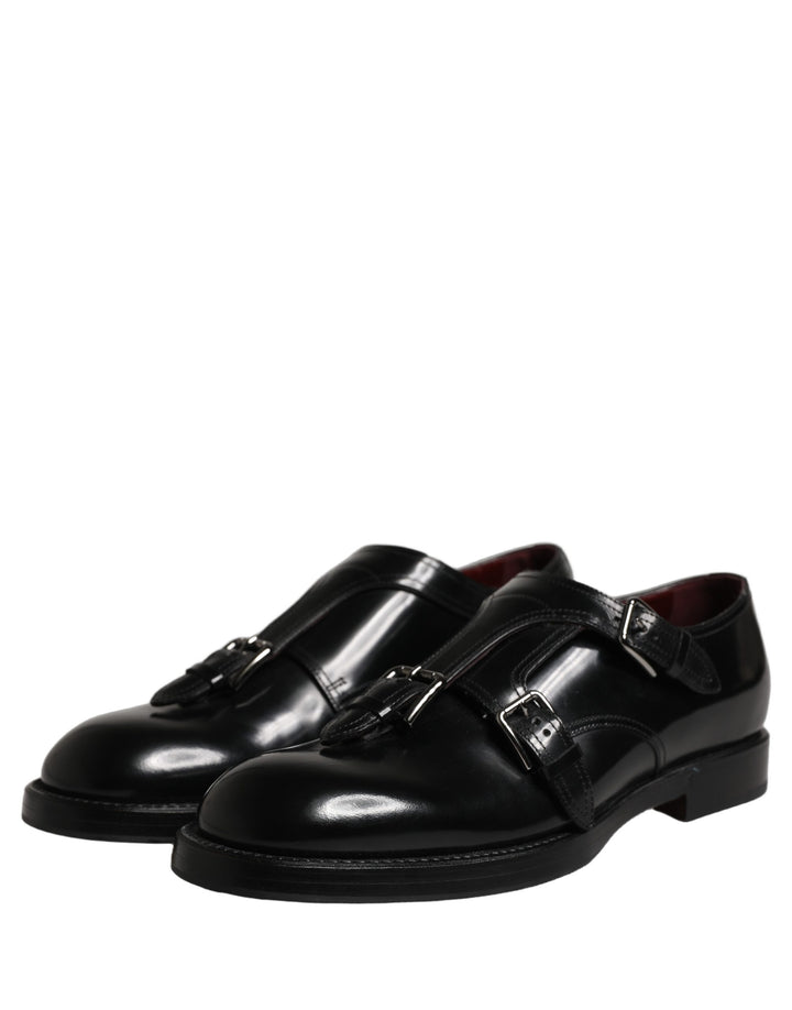 Dolce &amp; Gabbana Black Leather Monk Strap Formal Dress Shoes