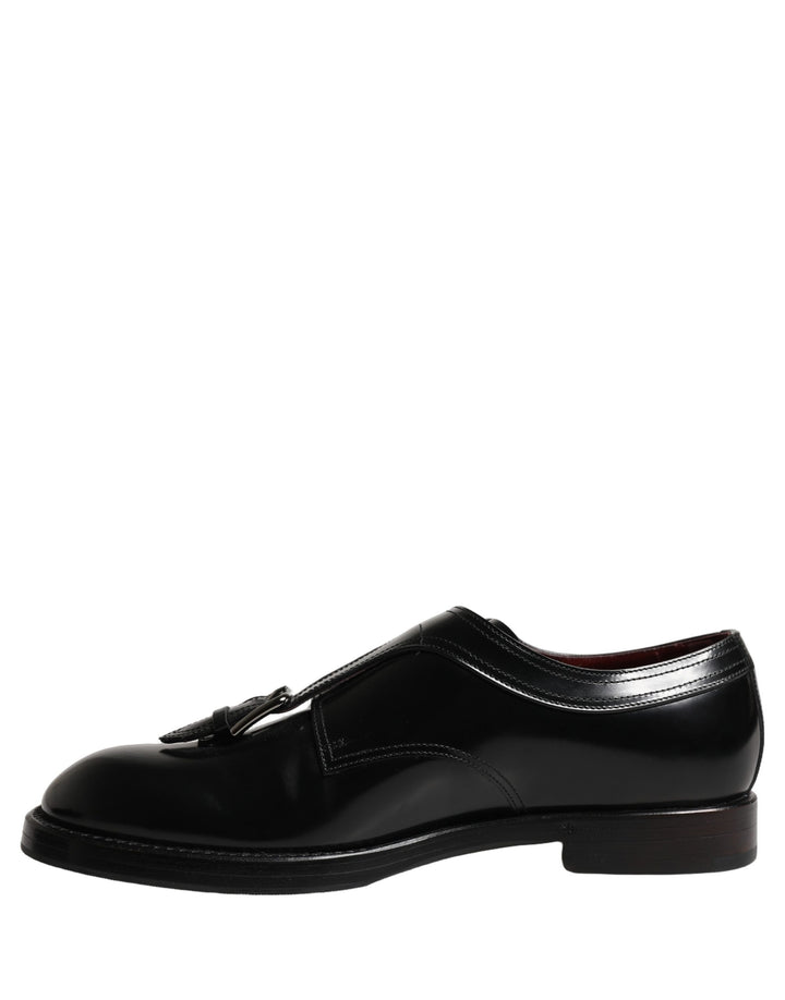 Dolce &amp; Gabbana Black Leather Monk Strap Formal Dress Shoes