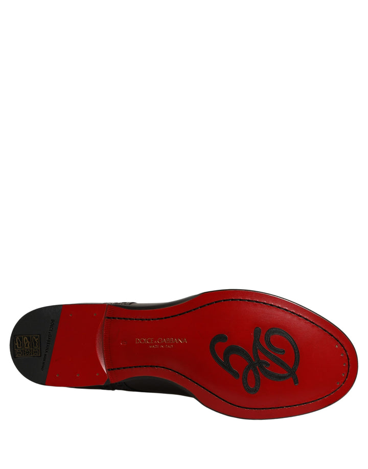 Dolce &amp; Gabbana Maroon Calfskin Leather Derby Men Dress Shoes