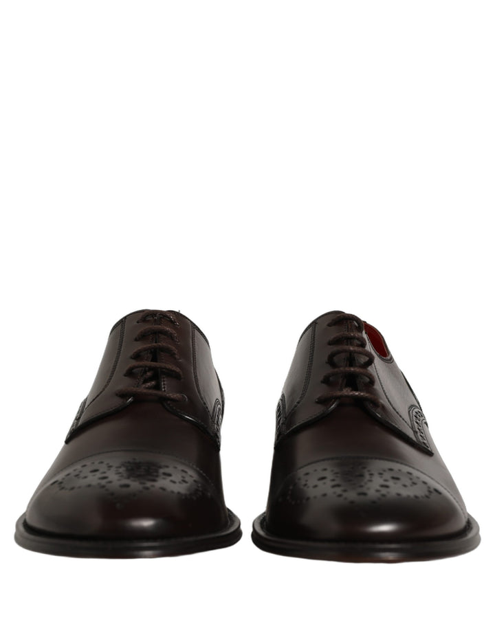 Dolce &amp; Gabbana Maroon Calfskin Leather Derby Men Dress Shoes