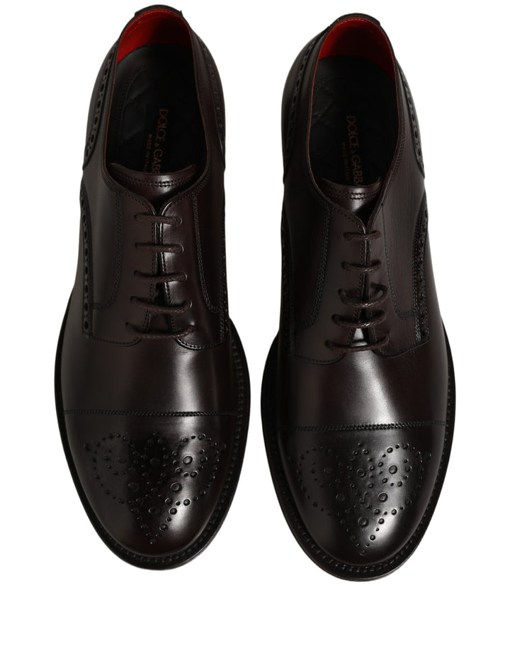 Dolce &amp; Gabbana Maroon Calfskin Leather Derby Men Dress Shoes