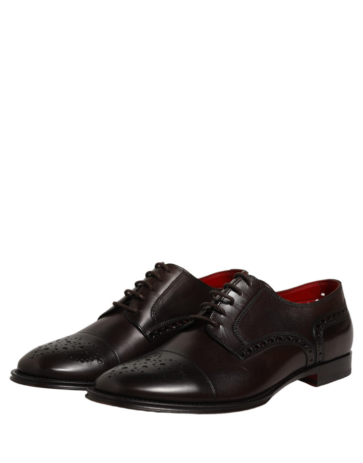 Dolce &amp; Gabbana Maroon Calfskin Leather Derby Men Dress Shoes