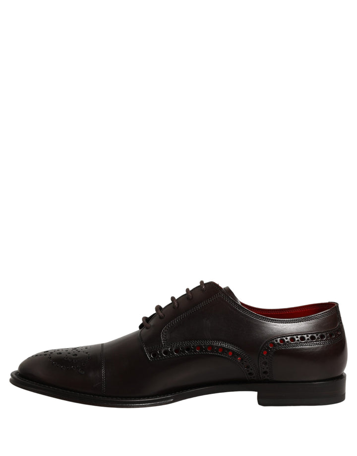 Dolce &amp; Gabbana Maroon Calfskin Leather Derby Men Dress Shoes