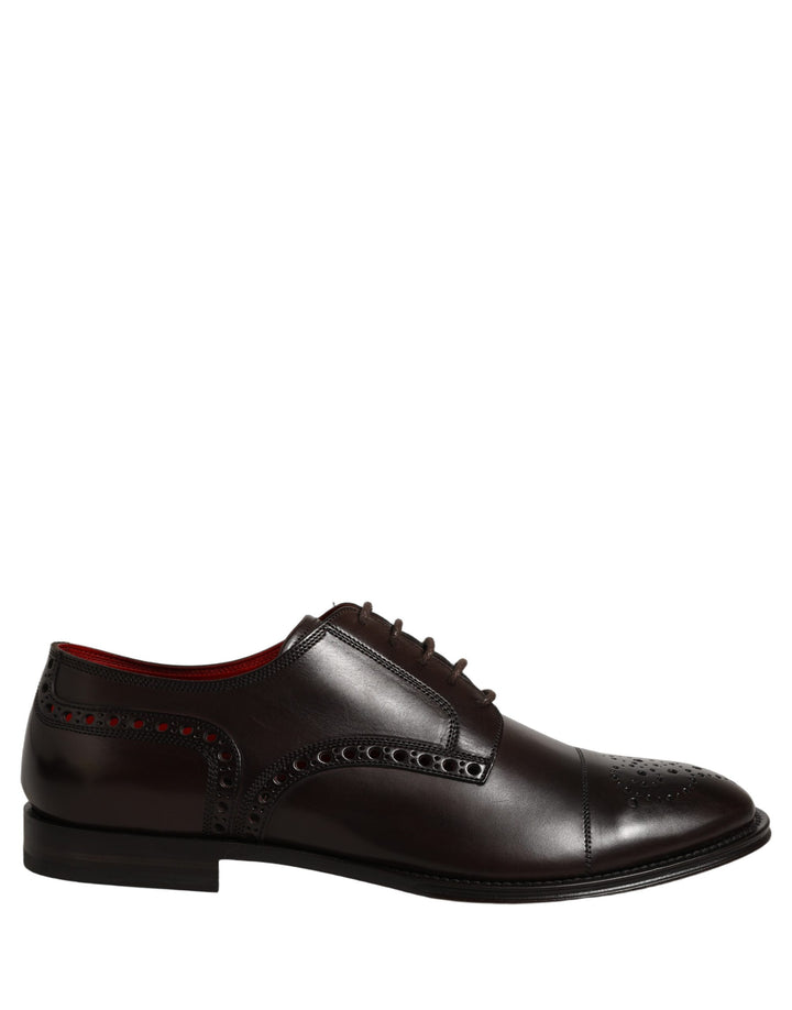 Dolce &amp; Gabbana Maroon Calfskin Leather Derby Men Dress Shoes