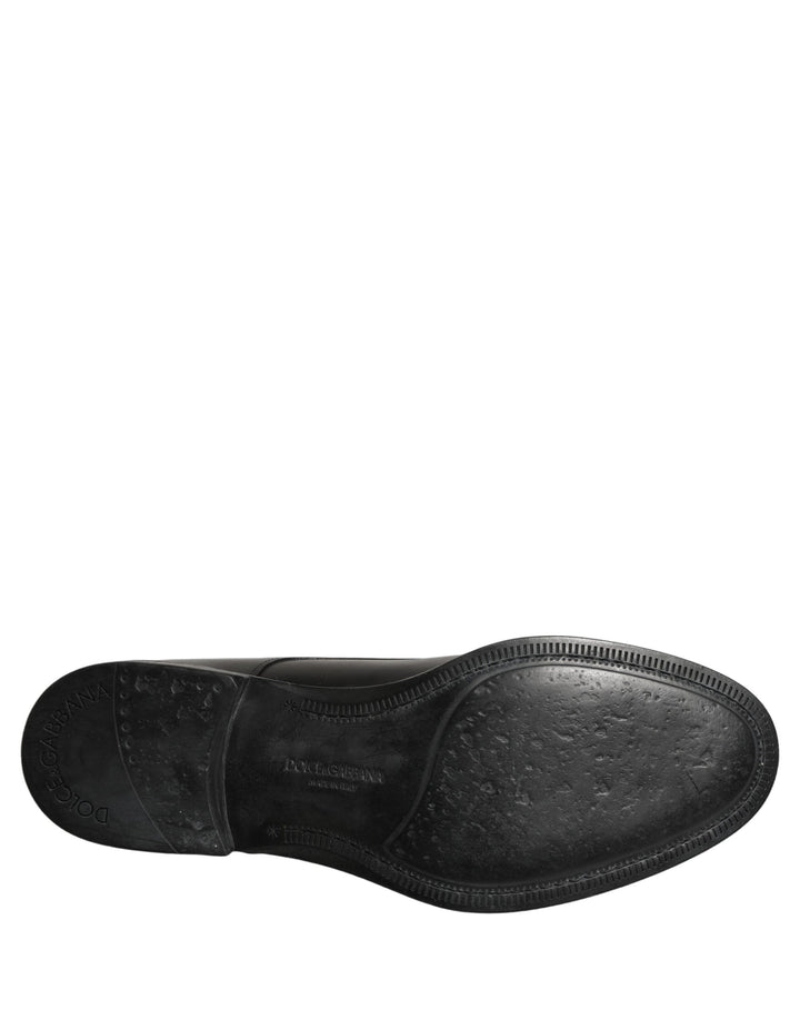 Dolce &amp; Gabbana Black Calfskin Leather Derby Men Dress Shoes