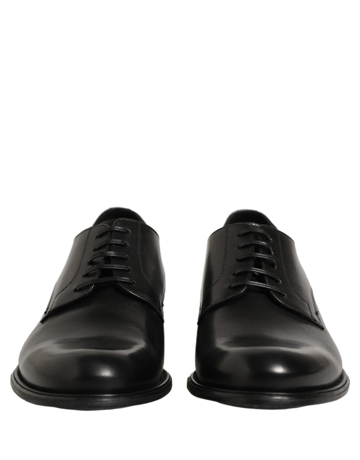 Dolce &amp; Gabbana Black Calfskin Leather Derby Men Dress Shoes