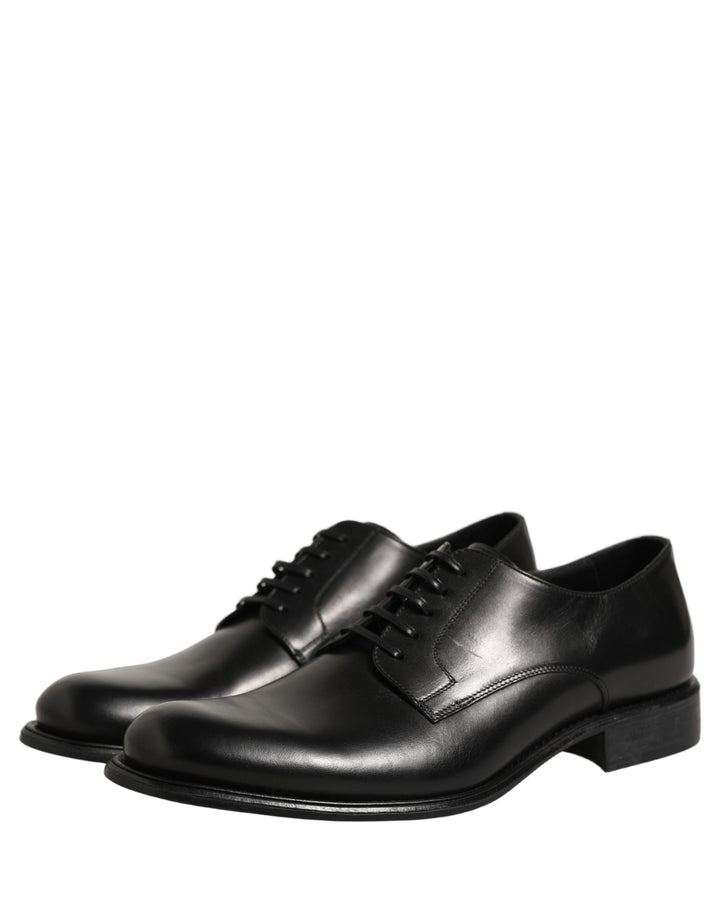 Dolce &amp; Gabbana Black Calfskin Leather Derby Men Dress Shoes