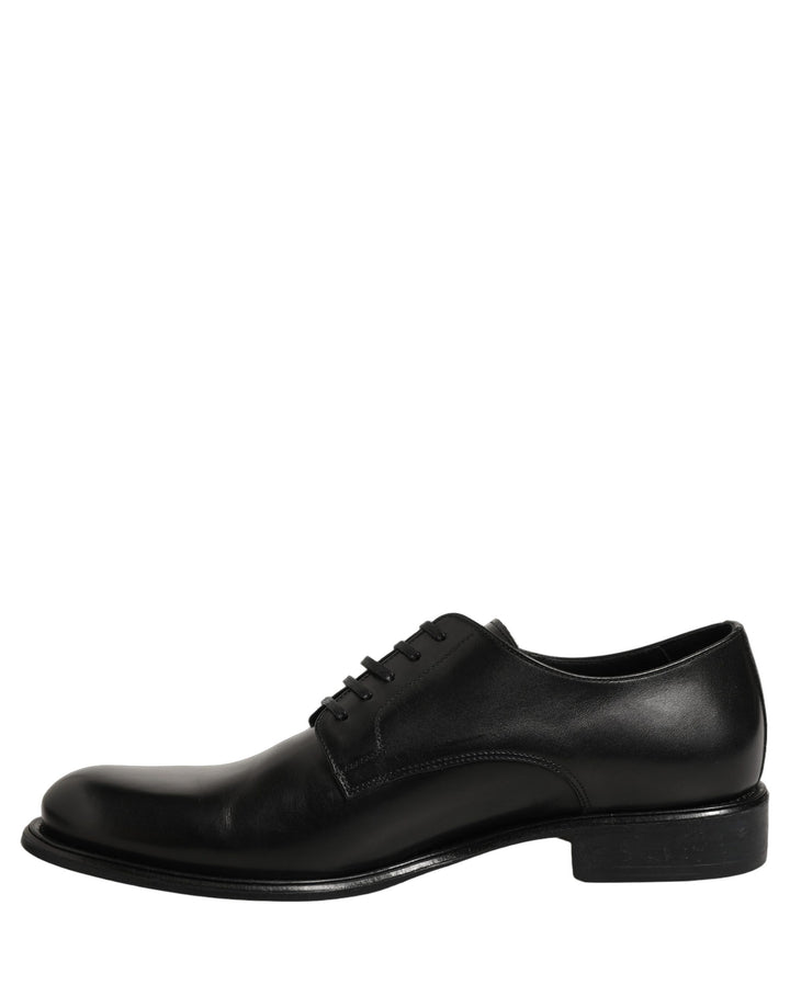 Dolce &amp; Gabbana Black Calfskin Leather Derby Men Dress Shoes