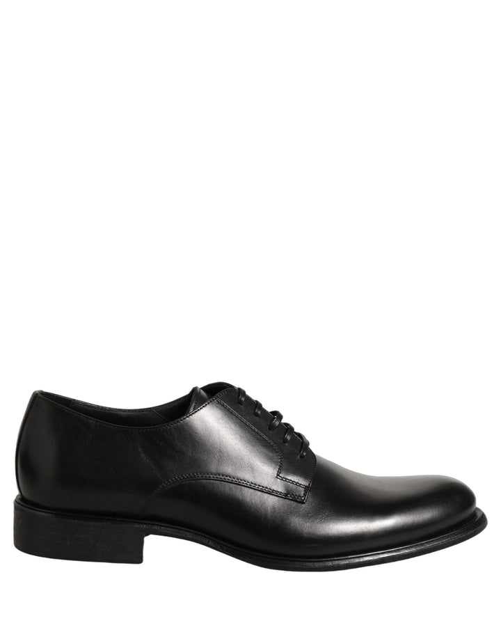 Dolce &amp; Gabbana Black Calfskin Leather Derby Men Dress Shoes