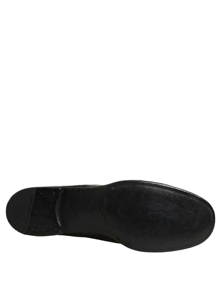 Dolce &amp; Gabbana Black Calfskin Leather Derby Men Dress Shoes