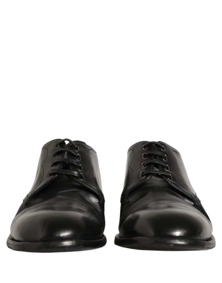 Dolce &amp; Gabbana Black Calfskin Leather Derby Men Dress Shoes