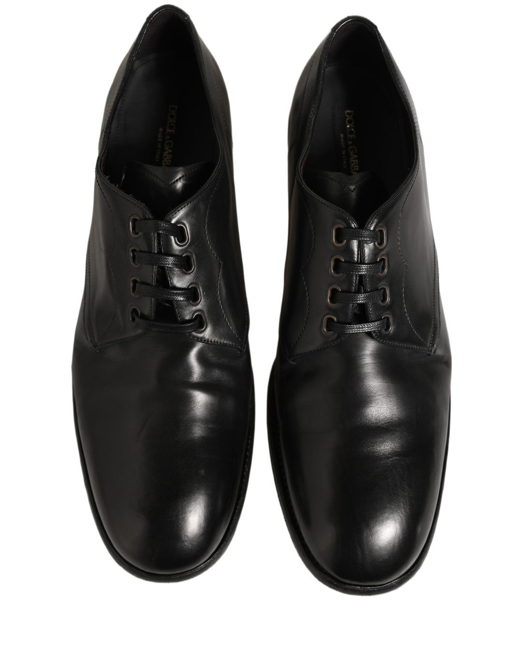 Dolce &amp; Gabbana Black Calfskin Leather Derby Men Dress Shoes