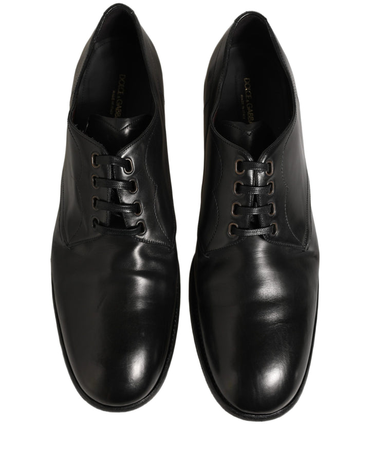 Dolce &amp; Gabbana Black Calfskin Leather Derby Men Dress Shoes