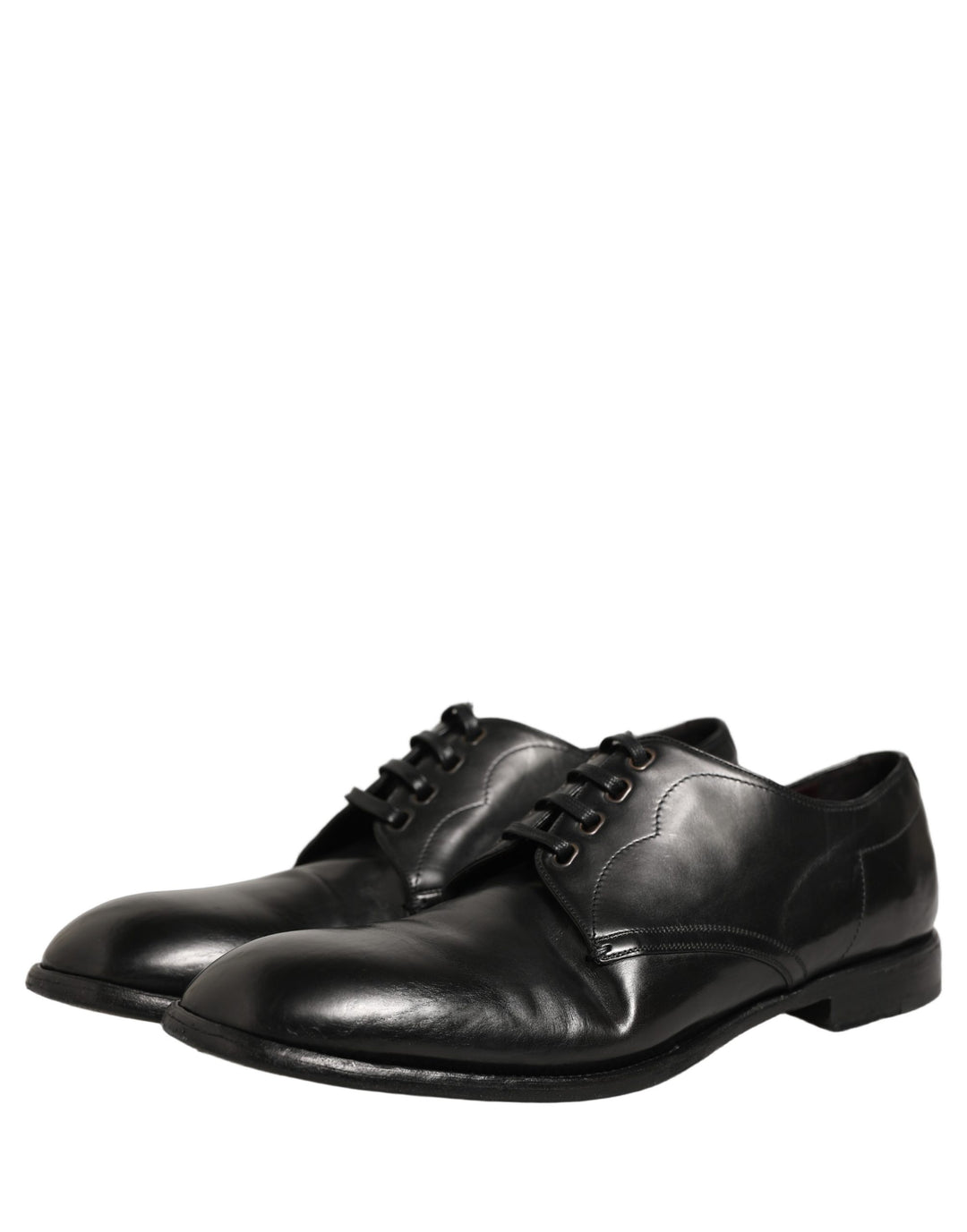Dolce &amp; Gabbana Black Calfskin Leather Derby Men Dress Shoes
