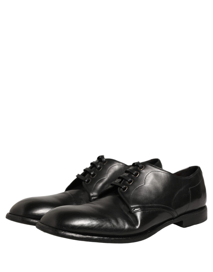Dolce &amp; Gabbana Black Calfskin Leather Derby Men Dress Shoes