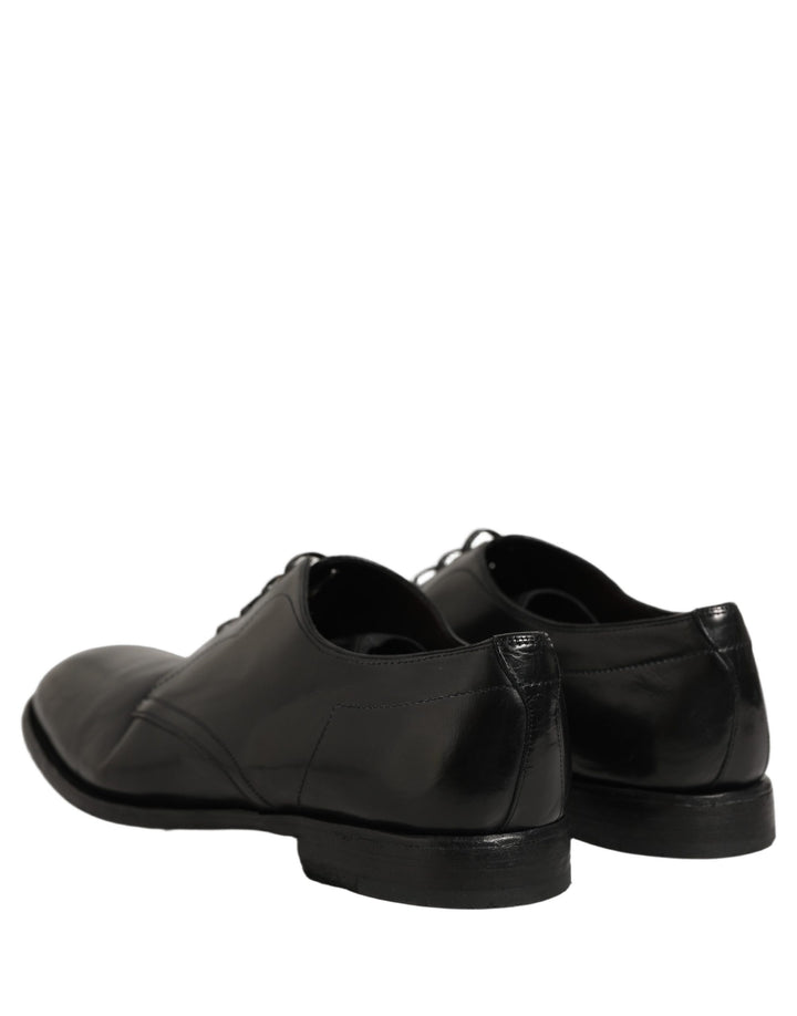 Dolce &amp; Gabbana Black Calfskin Leather Derby Men Dress Shoes