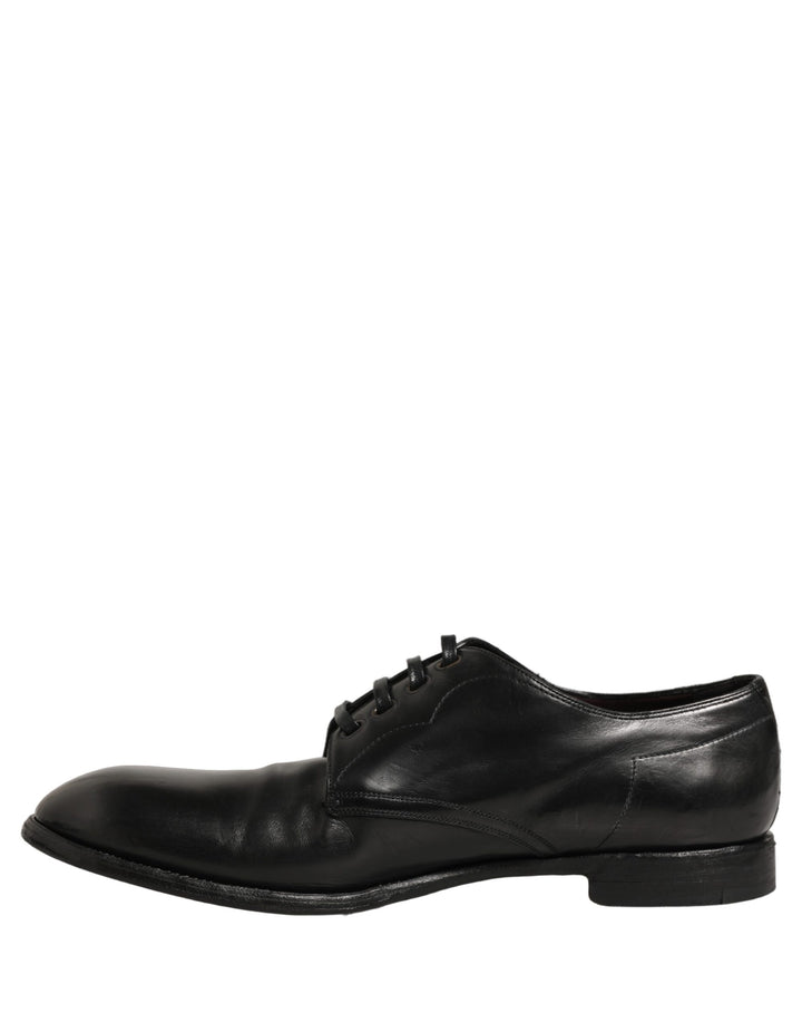 Dolce &amp; Gabbana Black Calfskin Leather Derby Men Dress Shoes