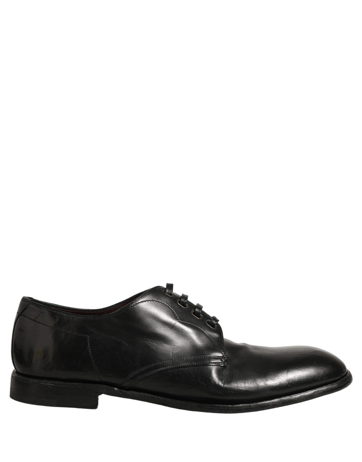 Dolce &amp; Gabbana Black Calfskin Leather Derby Men Dress Shoes