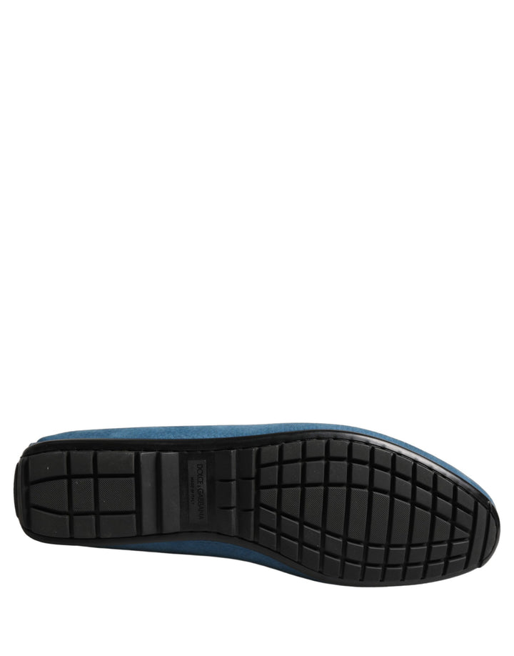 Dolce &amp; Gabbana Blue Calfskin Leather Driver Loafers Shoes