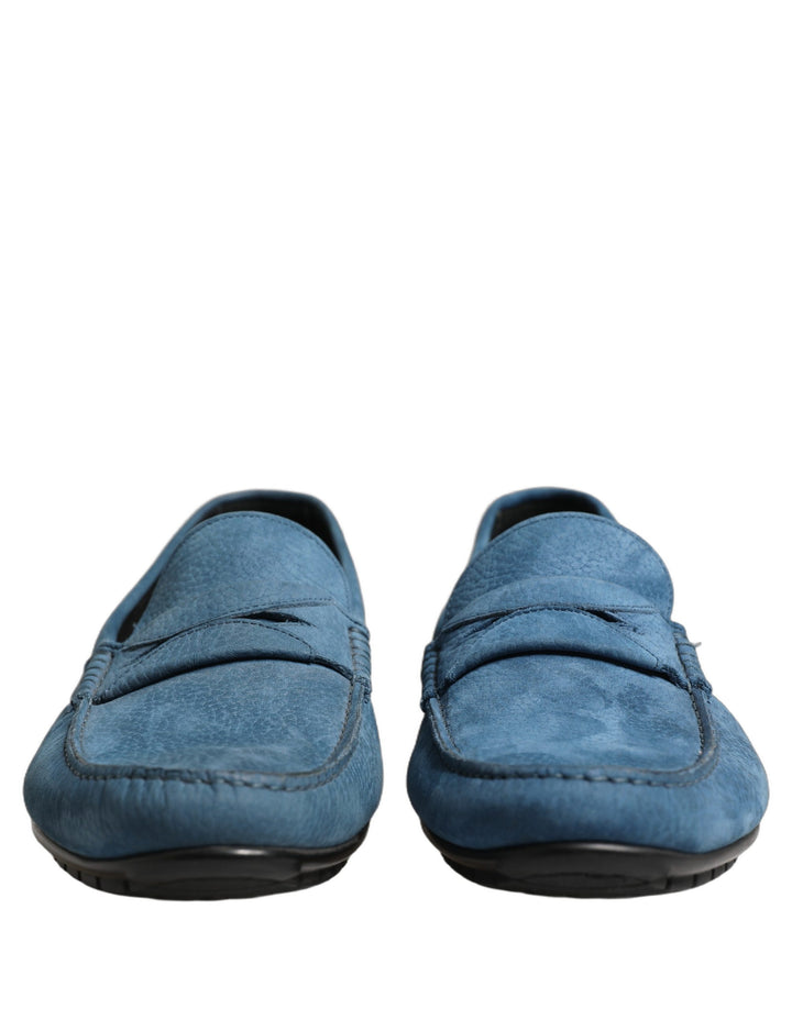 Dolce &amp; Gabbana Blue Calfskin Leather Driver Loafers Shoes