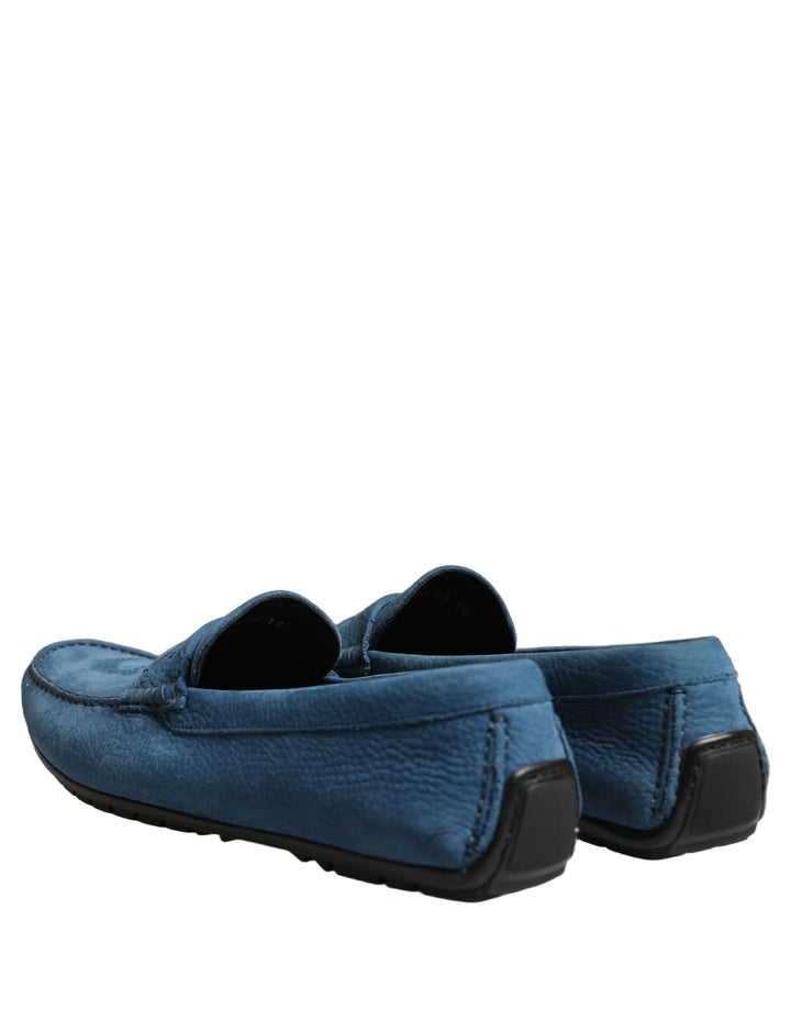 Dolce &amp; Gabbana Blue Calfskin Leather Driver Loafers Shoes