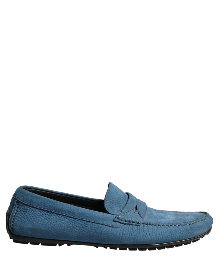 Dolce &amp; Gabbana Blue Calfskin Leather Driver Loafers Shoes
