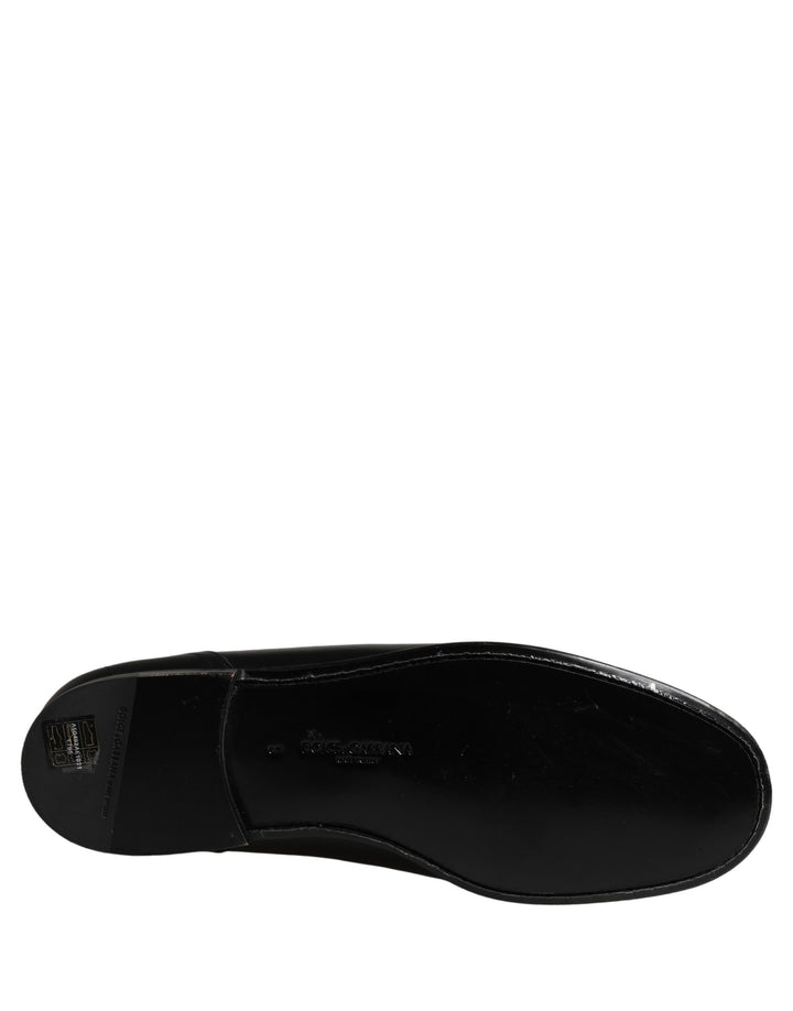 Dolce &amp; Gabbana Black Leather Logo Plaque Loafers Men Shoes