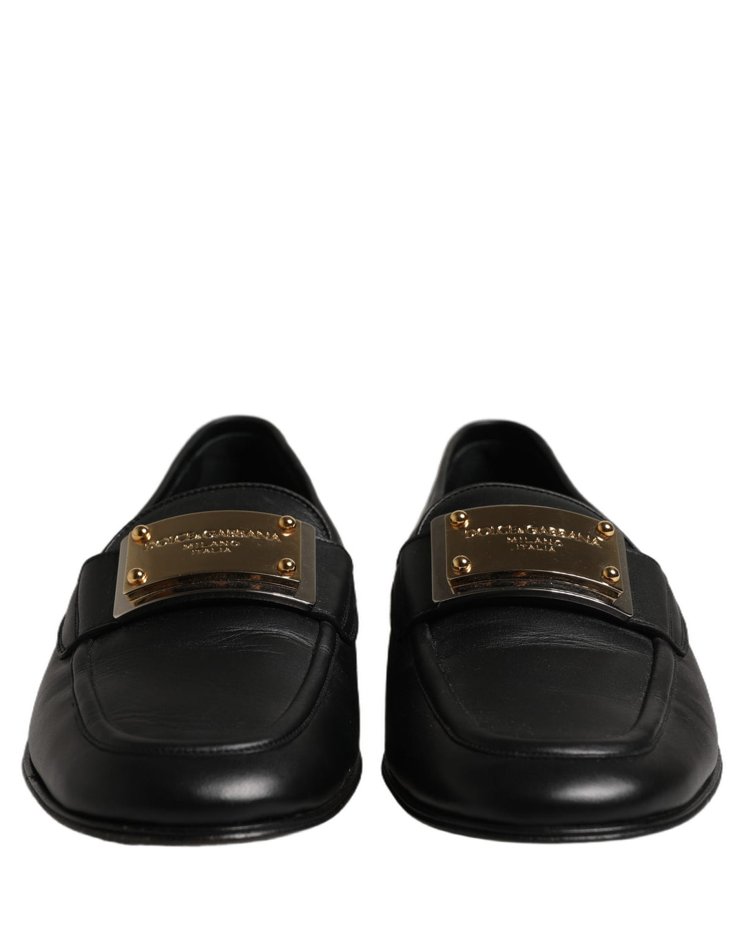 Dolce &amp; Gabbana Black Leather Logo Plaque Loafers Men Shoes