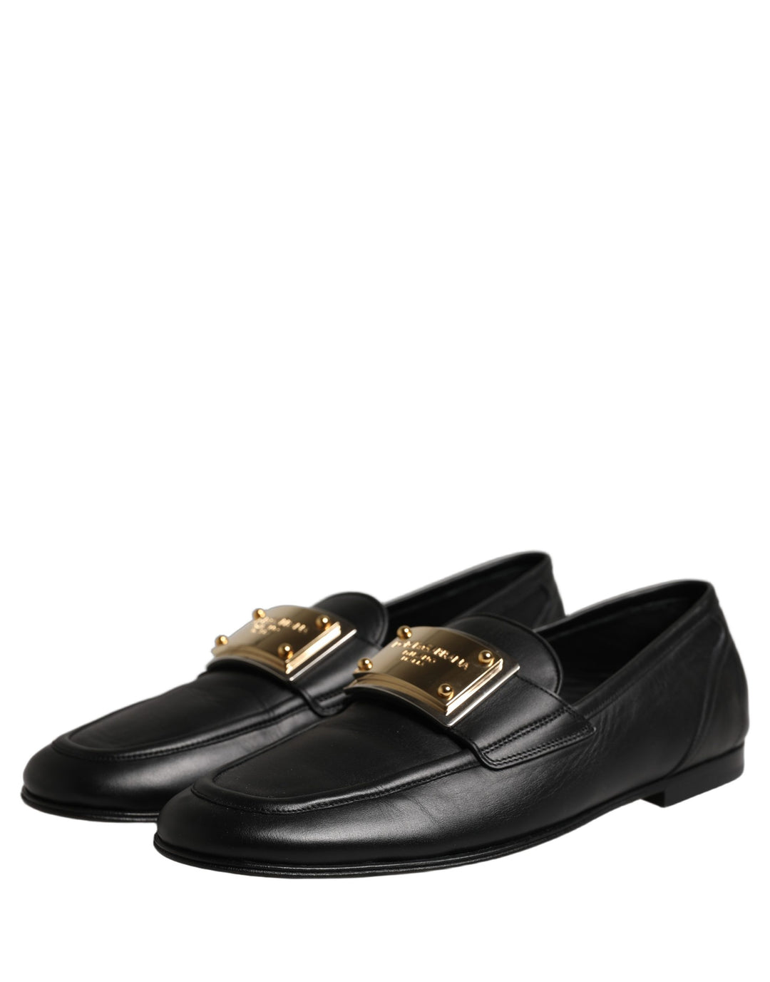 Dolce &amp; Gabbana Black Leather Logo Plaque Loafers Men Shoes