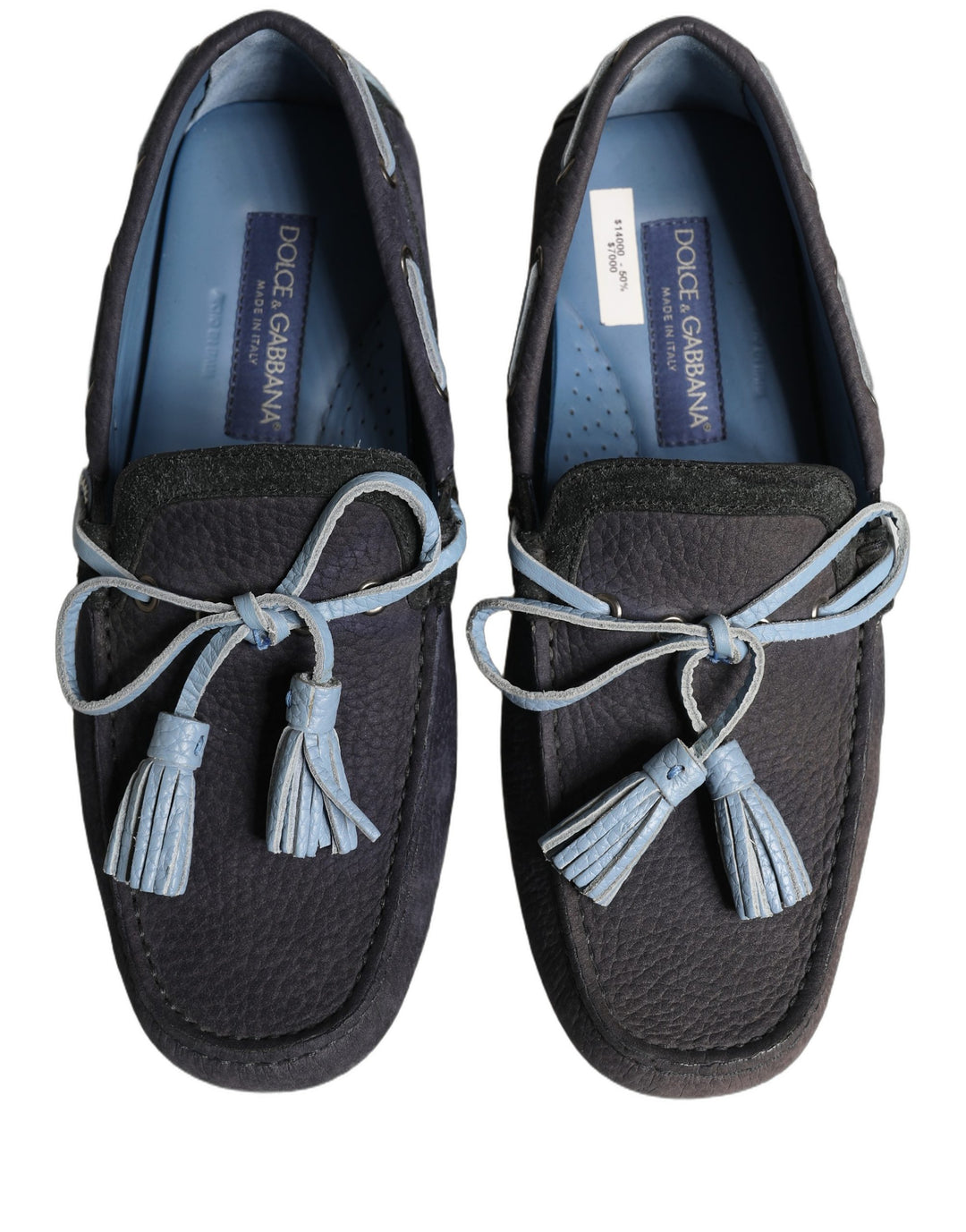 Dolce &amp; Gabbana Navy Blue Suede Leather Tassel Loafers Shoes